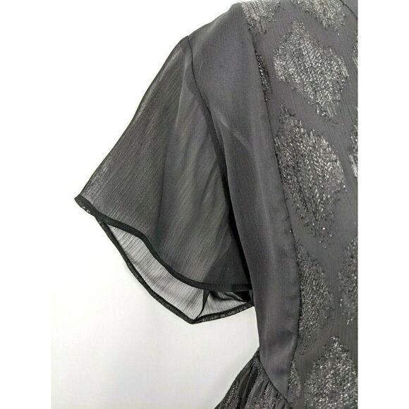 A Pea in the Pod Black Sparkle Shimmer Shirt Top Blouse Sz Medium Tie - Picture 4 of 10